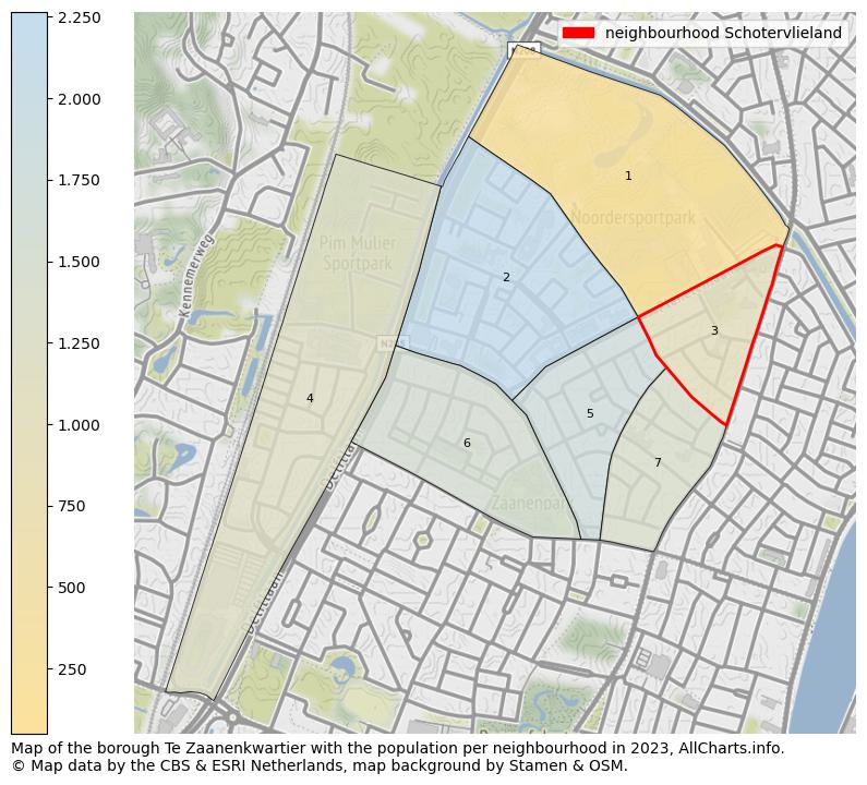 Map of the borough Te Zaanenkwartier with the population per neighbourhood in 2023. This page shows a lot of information about residents (such as the distribution by age groups, family composition, gender, native or Dutch with an immigration background, ...), homes (numbers, types, price development, use, type of property, ...) and more (car ownership, energy consumption, ...) based on open data from the Dutch Central Bureau of Statistics and various other sources!