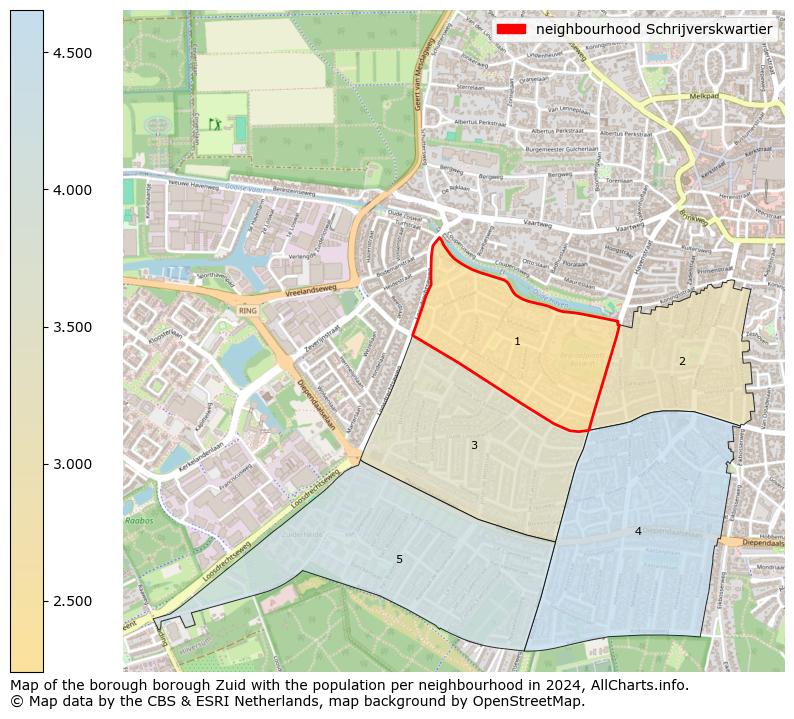 Image of the neighbourhood Schrijverskwartier at the map. This image is used as introduction to this page. This page shows a lot of information about the population in the neighbourhood Schrijverskwartier (such as the distribution by age groups of the residents, the composition of households, whether inhabitants are natives or Dutch with an immigration background, data about the houses (numbers, types, price development, use, type of property, ...) and more (car ownership, energy consumption, ...) based on open data from the Dutch Central Bureau of Statistics and various other sources!