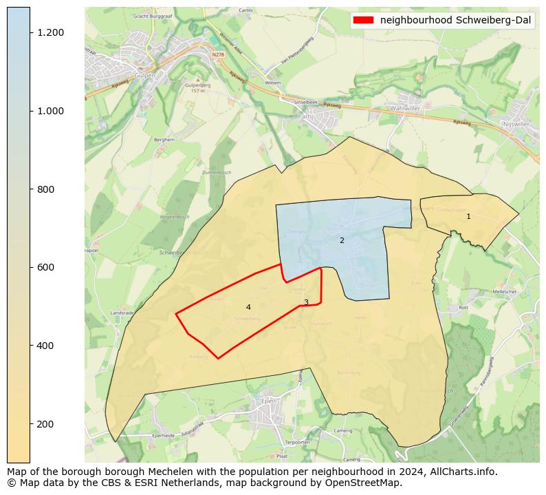 Image of the neighbourhood Schweiberg-Dal at the map. This image is used as introduction to this page. This page shows a lot of information about the population in the neighbourhood Schweiberg-Dal (such as the distribution by age groups of the residents, the composition of households, whether inhabitants are natives or Dutch with an immigration background, data about the houses (numbers, types, price development, use, type of property, ...) and more (car ownership, energy consumption, ...) based on open data from the Dutch Central Bureau of Statistics and various other sources!