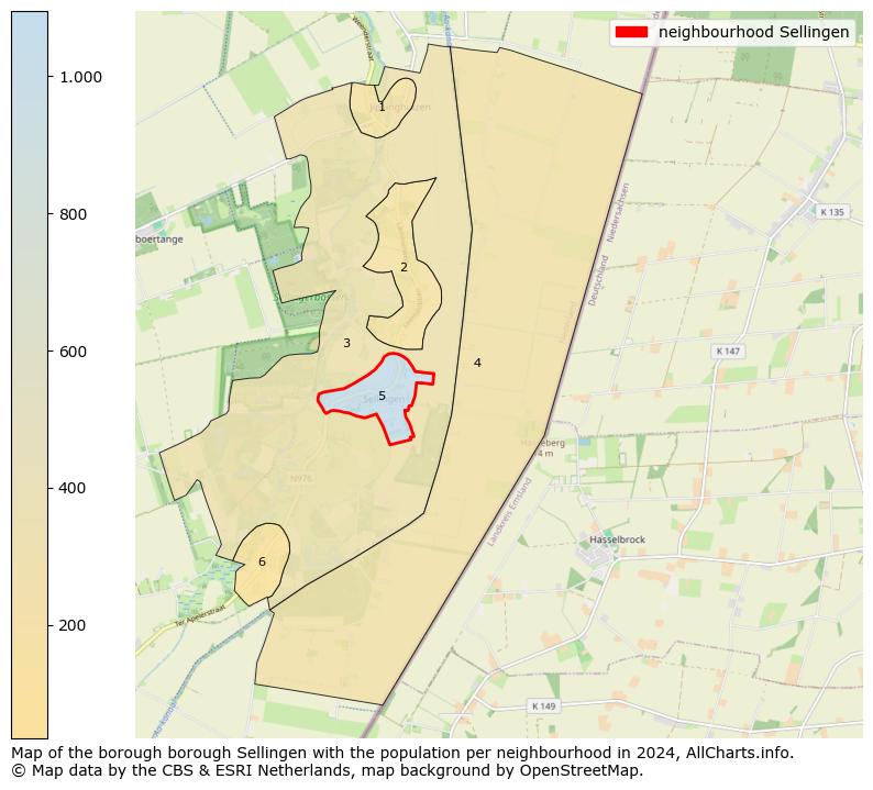 Image of the neighbourhood Sellingen at the map. This image is used as introduction to this page. This page shows a lot of information about the population in the neighbourhood Sellingen (such as the distribution by age groups of the residents, the composition of households, whether inhabitants are natives or Dutch with an immigration background, data about the houses (numbers, types, price development, use, type of property, ...) and more (car ownership, energy consumption, ...) based on open data from the Dutch Central Bureau of Statistics and various other sources!