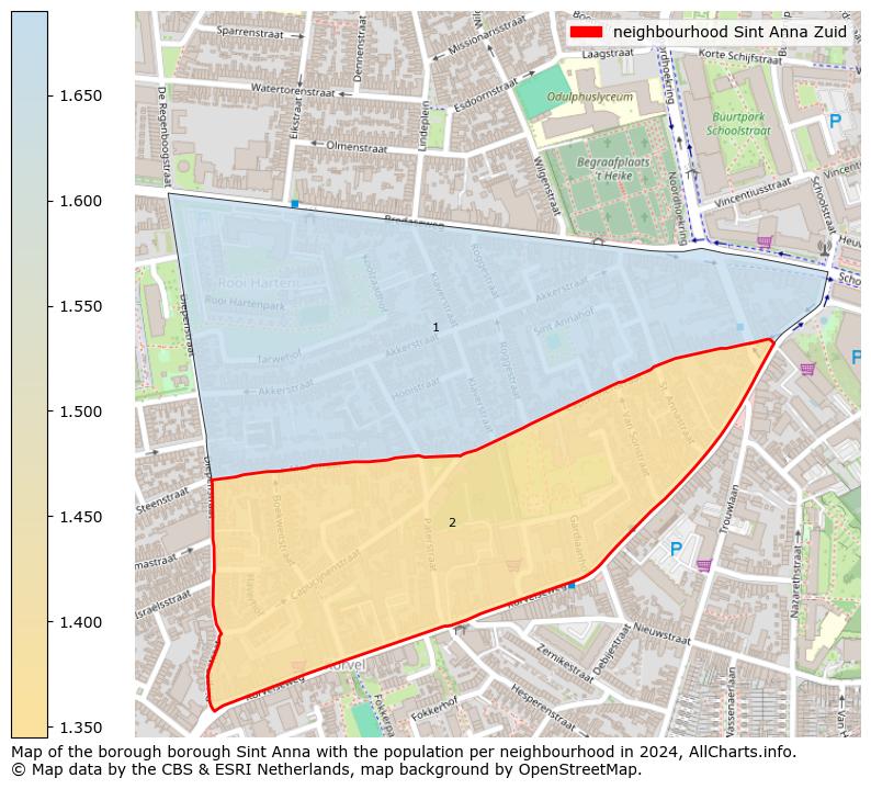 Image of the neighbourhood Sint Anna Zuid at the map. This image is used as introduction to this page. This page shows a lot of information about the population in the neighbourhood Sint Anna Zuid (such as the distribution by age groups of the residents, the composition of households, whether inhabitants are natives or Dutch with an immigration background, data about the houses (numbers, types, price development, use, type of property, ...) and more (car ownership, energy consumption, ...) based on open data from the Dutch Central Bureau of Statistics and various other sources!