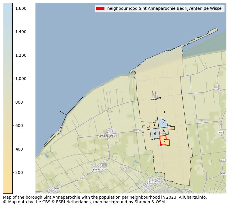 Map of the borough Sint Annaparochie with the population per neighbourhood in 2023. This page shows a lot of information about residents (such as the distribution by age groups, family composition, gender, native or Dutch with an immigration background, ...), homes (numbers, types, price development, use, type of property, ...) and more (car ownership, energy consumption, ...) based on open data from the Dutch Central Bureau of Statistics and various other sources!