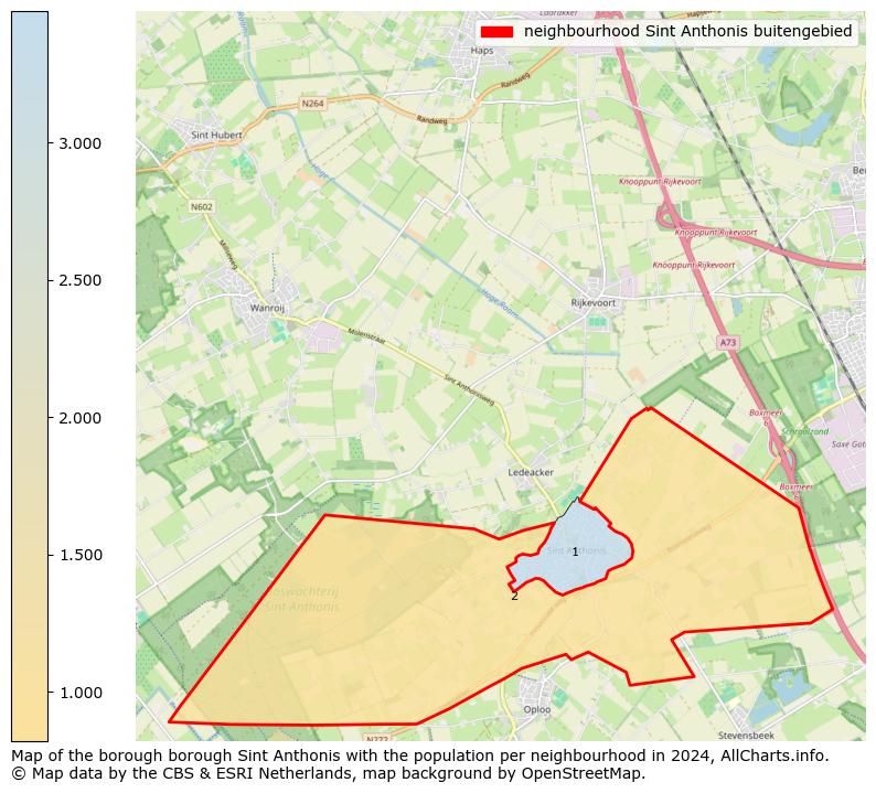 Image of the neighbourhood Sint Anthonis buitengebied at the map. This image is used as introduction to this page. This page shows a lot of information about the population in the neighbourhood Sint Anthonis buitengebied (such as the distribution by age groups of the residents, the composition of households, whether inhabitants are natives or Dutch with an immigration background, data about the houses (numbers, types, price development, use, type of property, ...) and more (car ownership, energy consumption, ...) based on open data from the Dutch Central Bureau of Statistics and various other sources!