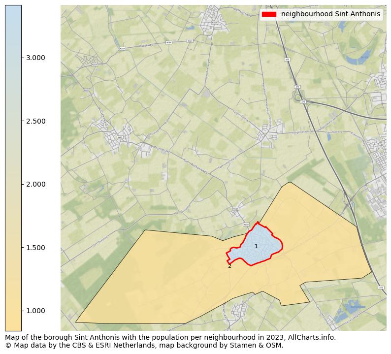 Map of the borough Sint Anthonis with the population per neighbourhood in 2023. This page shows a lot of information about residents (such as the distribution by age groups, family composition, gender, native or Dutch with an immigration background, ...), homes (numbers, types, price development, use, type of property, ...) and more (car ownership, energy consumption, ...) based on open data from the Dutch Central Bureau of Statistics and various other sources!
