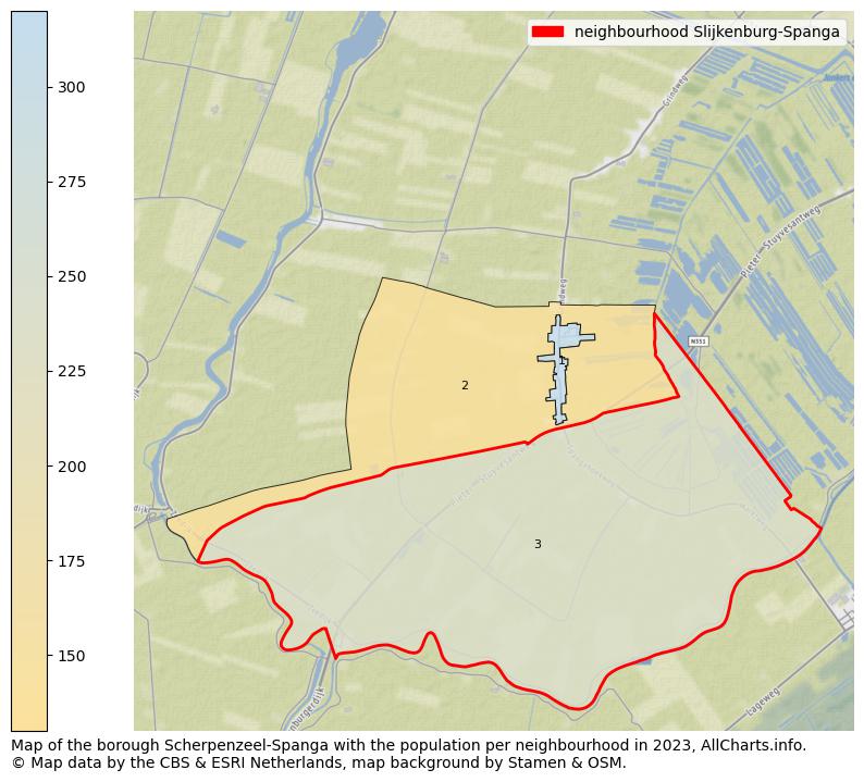 Map of the borough Scherpenzeel-Spanga with the population per neighbourhood in 2023. This page shows a lot of information about residents (such as the distribution by age groups, family composition, gender, native or Dutch with an immigration background, ...), homes (numbers, types, price development, use, type of property, ...) and more (car ownership, energy consumption, ...) based on open data from the Dutch Central Bureau of Statistics and various other sources!
