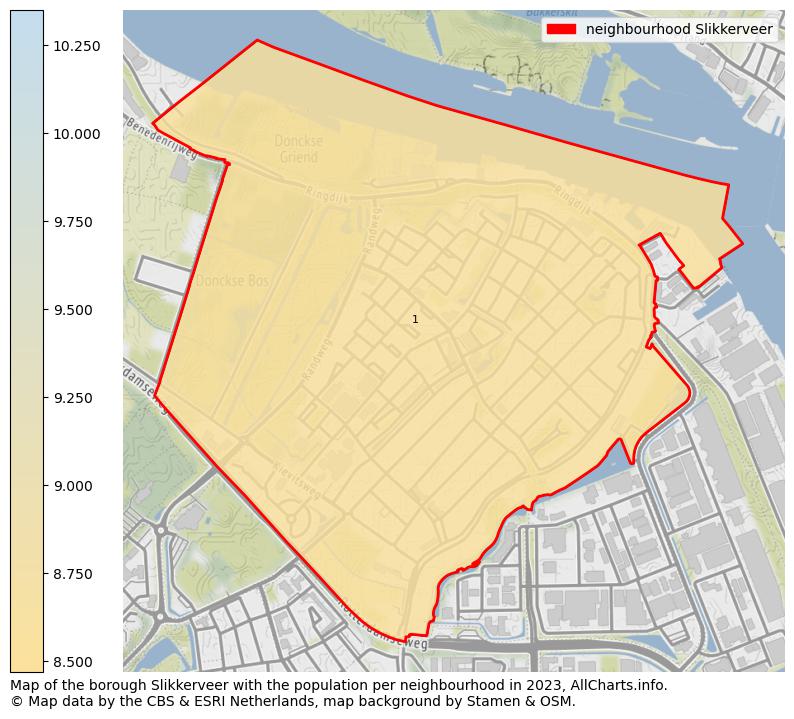 Map of the borough Slikkerveer with the population per neighbourhood in 2023. This page shows a lot of information about residents (such as the distribution by age groups, family composition, gender, native or Dutch with an immigration background, ...), homes (numbers, types, price development, use, type of property, ...) and more (car ownership, energy consumption, ...) based on open data from the Dutch Central Bureau of Statistics and various other sources!