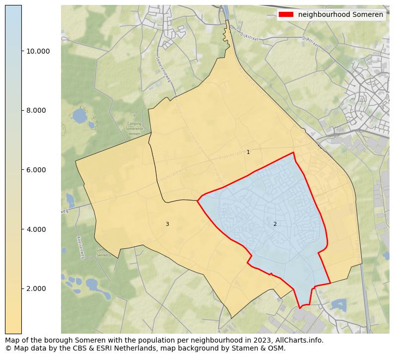 Map of the borough Someren with the population per neighbourhood in 2022. This page shows a lot of information about residents (such as the distribution by age groups, family composition, gender, native or Dutch with an immigration background, ...), homes (numbers, types, price development, use, type of property, ...) and more (car ownership, energy consumption, ...) based on open data from the Dutch Central Bureau of Statistics and various other sources!
