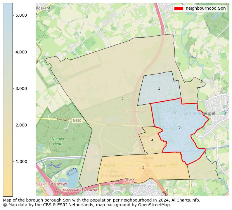 Image of the neighbourhood Son at the map. This image is used as introduction to this page. This page shows a lot of information about the population in the neighbourhood Son (such as the distribution by age groups of the residents, the composition of households, whether inhabitants are natives or Dutch with an immigration background, data about the houses (numbers, types, price development, use, type of property, ...) and more (car ownership, energy consumption, ...) based on open data from the Dutch Central Bureau of Statistics and various other sources!