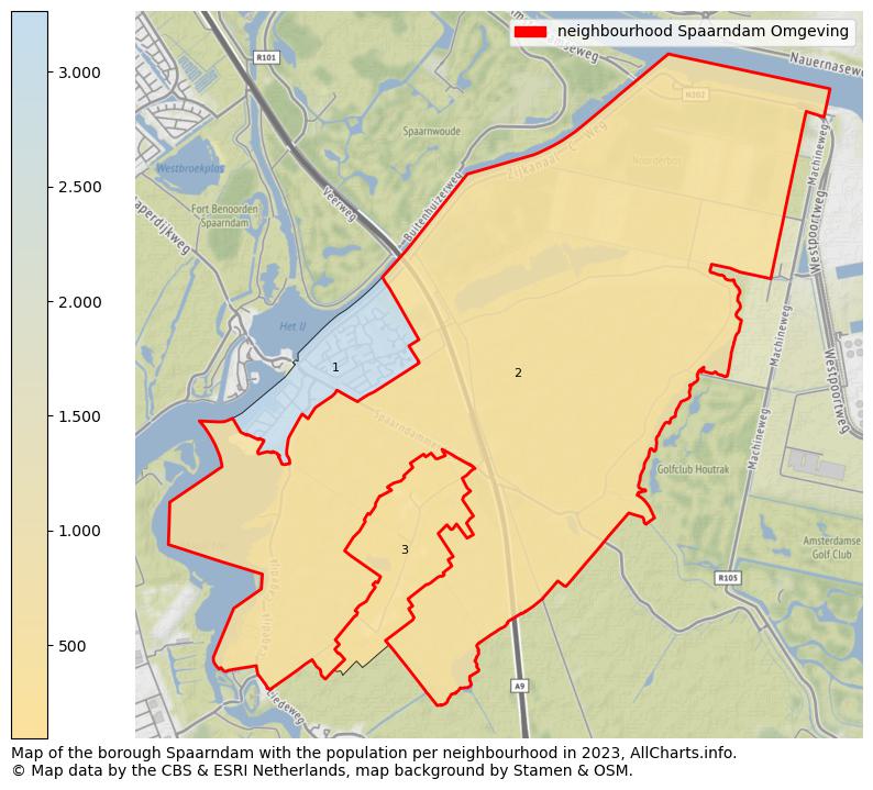Map of the borough Spaarndam with the population per neighbourhood in 2023. This page shows a lot of information about residents (such as the distribution by age groups, family composition, gender, native or Dutch with an immigration background, ...), homes (numbers, types, price development, use, type of property, ...) and more (car ownership, energy consumption, ...) based on open data from the Dutch Central Bureau of Statistics and various other sources!