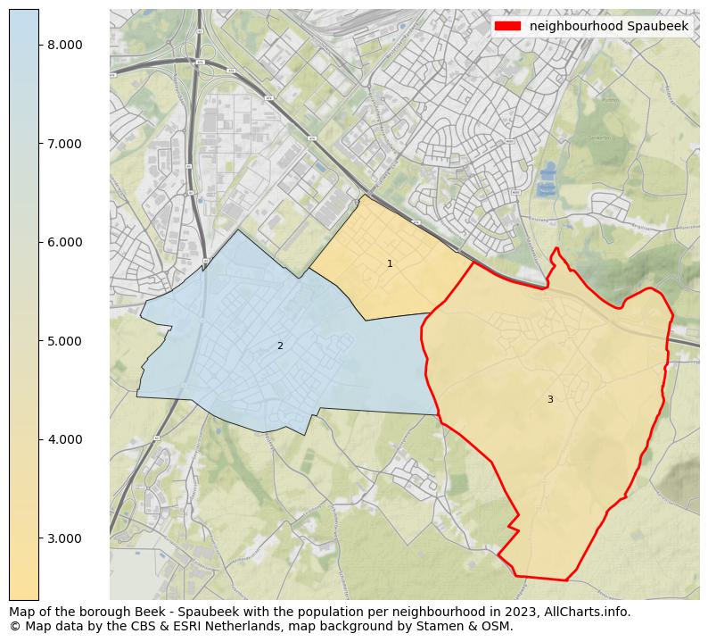 Map of the borough Beek - Spaubeek with the population per neighbourhood in 2023. This page shows a lot of information about residents (such as the distribution by age groups, family composition, gender, native or Dutch with an immigration background, ...), homes (numbers, types, price development, use, type of property, ...) and more (car ownership, energy consumption, ...) based on open data from the Dutch Central Bureau of Statistics and various other sources!
