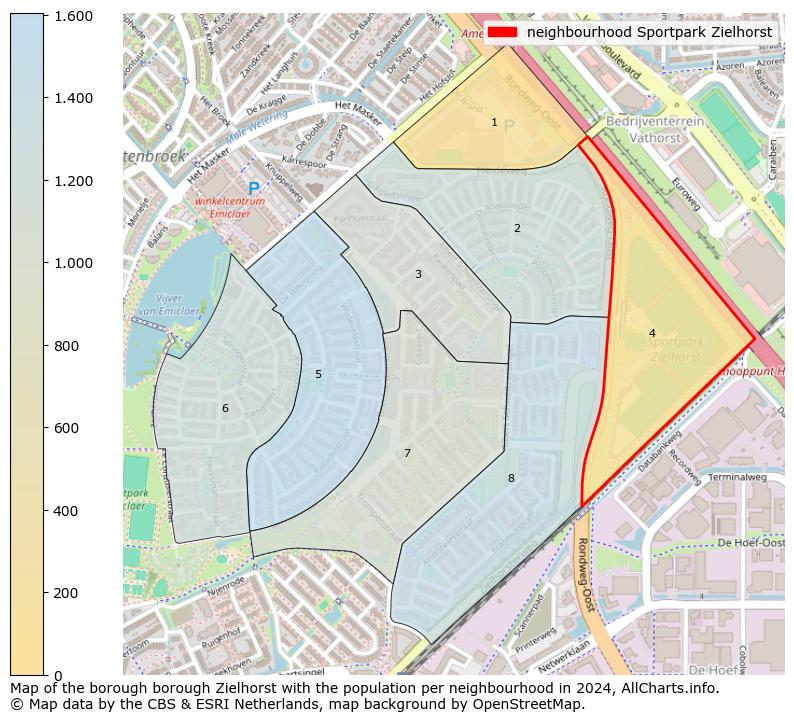 Image of the neighbourhood Sportpark Zielhorst at the map. This image is used as introduction to this page. This page shows a lot of information about the population in the neighbourhood Sportpark Zielhorst (such as the distribution by age groups of the residents, the composition of households, whether inhabitants are natives or Dutch with an immigration background, data about the houses (numbers, types, price development, use, type of property, ...) and more (car ownership, energy consumption, ...) based on open data from the Dutch Central Bureau of Statistics and various other sources!