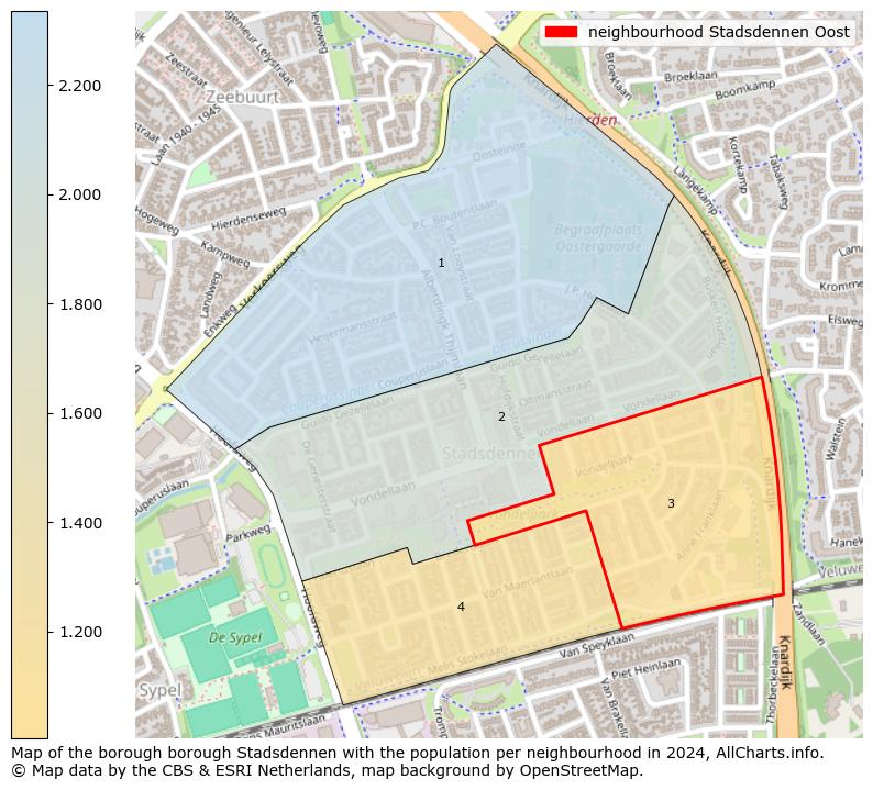 Image of the neighbourhood Stadsdennen Oost at the map. This image is used as introduction to this page. This page shows a lot of information about the population in the neighbourhood Stadsdennen Oost (such as the distribution by age groups of the residents, the composition of households, whether inhabitants are natives or Dutch with an immigration background, data about the houses (numbers, types, price development, use, type of property, ...) and more (car ownership, energy consumption, ...) based on open data from the Dutch Central Bureau of Statistics and various other sources!