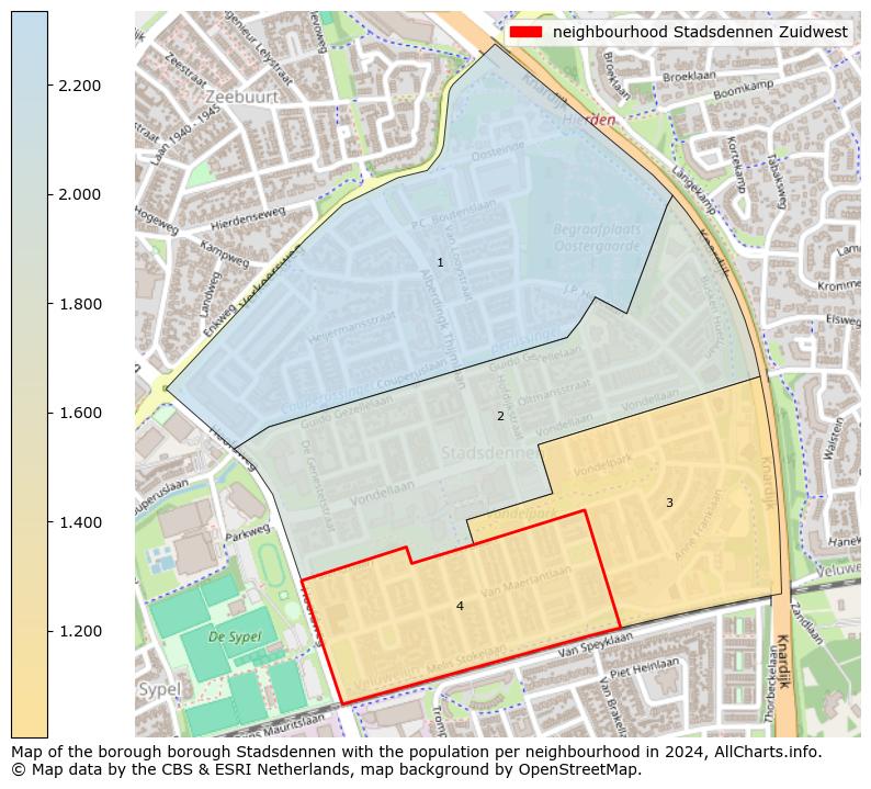 Image of the neighbourhood Stadsdennen Zuidwest at the map. This image is used as introduction to this page. This page shows a lot of information about the population in the neighbourhood Stadsdennen Zuidwest (such as the distribution by age groups of the residents, the composition of households, whether inhabitants are natives or Dutch with an immigration background, data about the houses (numbers, types, price development, use, type of property, ...) and more (car ownership, energy consumption, ...) based on open data from the Dutch Central Bureau of Statistics and various other sources!