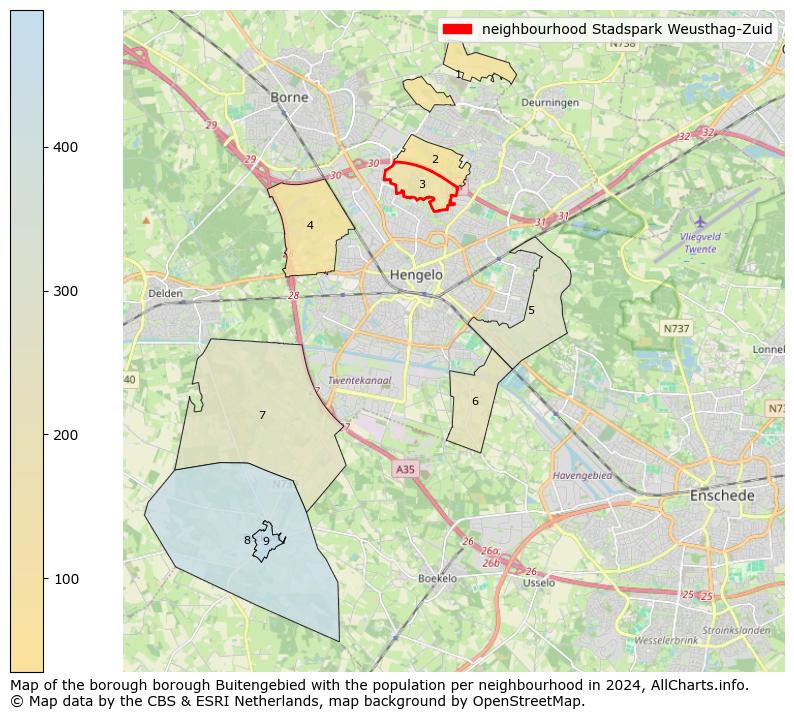 Image of the neighbourhood Stadspark Weusthag-Zuid at the map. This image is used as introduction to this page. This page shows a lot of information about the population in the neighbourhood Stadspark Weusthag-Zuid (such as the distribution by age groups of the residents, the composition of households, whether inhabitants are natives or Dutch with an immigration background, data about the houses (numbers, types, price development, use, type of property, ...) and more (car ownership, energy consumption, ...) based on open data from the Dutch Central Bureau of Statistics and various other sources!