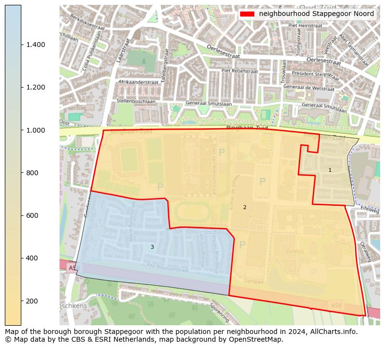 Image of the neighbourhood Stappegoor Noord at the map. This image is used as introduction to this page. This page shows a lot of information about the population in the neighbourhood Stappegoor Noord (such as the distribution by age groups of the residents, the composition of households, whether inhabitants are natives or Dutch with an immigration background, data about the houses (numbers, types, price development, use, type of property, ...) and more (car ownership, energy consumption, ...) based on open data from the Dutch Central Bureau of Statistics and various other sources!