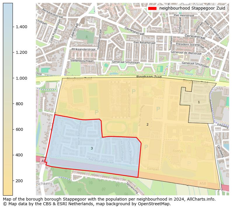 Image of the neighbourhood Stappegoor Zuid at the map. This image is used as introduction to this page. This page shows a lot of information about the population in the neighbourhood Stappegoor Zuid (such as the distribution by age groups of the residents, the composition of households, whether inhabitants are natives or Dutch with an immigration background, data about the houses (numbers, types, price development, use, type of property, ...) and more (car ownership, energy consumption, ...) based on open data from the Dutch Central Bureau of Statistics and various other sources!