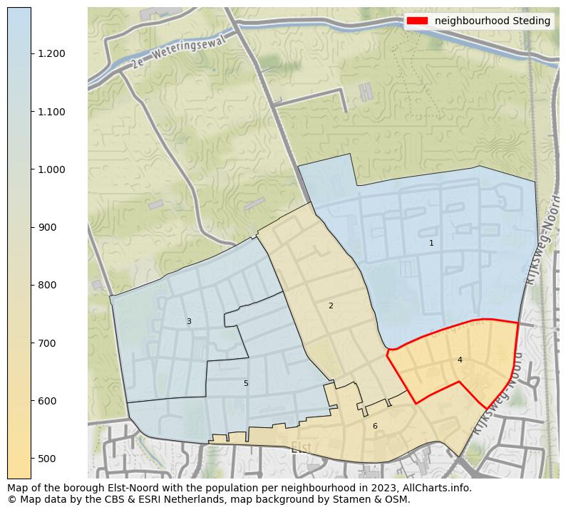 Map of the borough Elst-Noord with the population per neighbourhood in 2023. This page shows a lot of information about residents (such as the distribution by age groups, family composition, gender, native or Dutch with an immigration background, ...), homes (numbers, types, price development, use, type of property, ...) and more (car ownership, energy consumption, ...) based on open data from the Dutch Central Bureau of Statistics and various other sources!