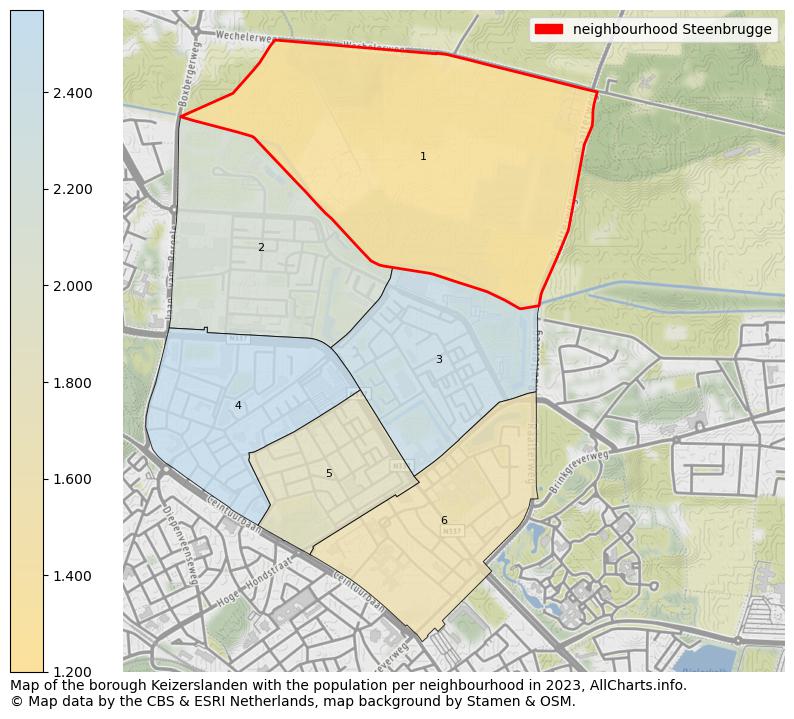 Map of the borough Keizerslanden with the population per neighbourhood in 2023. This page shows a lot of information about residents (such as the distribution by age groups, family composition, gender, native or Dutch with an immigration background, ...), homes (numbers, types, price development, use, type of property, ...) and more (car ownership, energy consumption, ...) based on open data from the Dutch Central Bureau of Statistics and various other sources!