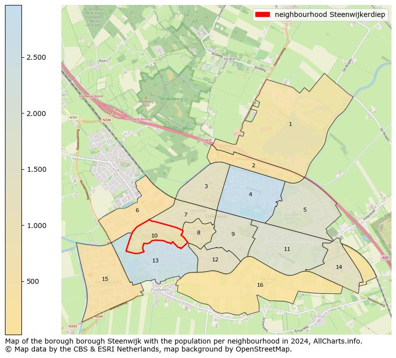 Image of the neighbourhood Steenwijkerdiep at the map. This image is used as introduction to this page. This page shows a lot of information about the population in the neighbourhood Steenwijkerdiep (such as the distribution by age groups of the residents, the composition of households, whether inhabitants are natives or Dutch with an immigration background, data about the houses (numbers, types, price development, use, type of property, ...) and more (car ownership, energy consumption, ...) based on open data from the Dutch Central Bureau of Statistics and various other sources!