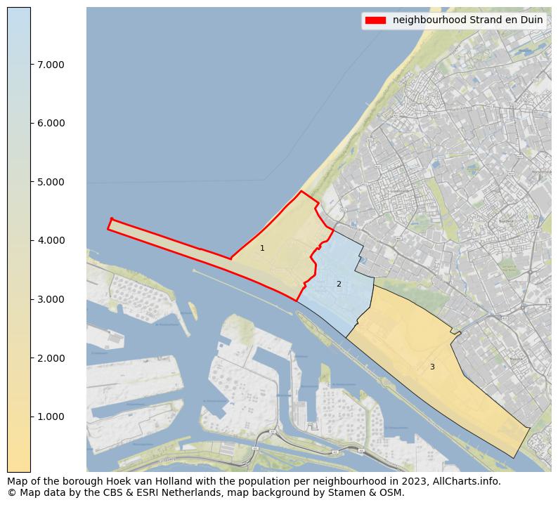 Map of the borough Hoek van Holland with the population per neighbourhood in 2023. This page shows a lot of information about residents (such as the distribution by age groups, family composition, gender, native or Dutch with an immigration background, ...), homes (numbers, types, price development, use, type of property, ...) and more (car ownership, energy consumption, ...) based on open data from the Dutch Central Bureau of Statistics and various other sources!