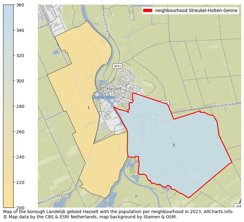 Map of the borough Landelijk gebied Hasselt with the population per neighbourhood in 2023. This page shows a lot of information about residents (such as the distribution by age groups, family composition, gender, native or Dutch with an immigration background, ...), homes (numbers, types, price development, use, type of property, ...) and more (car ownership, energy consumption, ...) based on open data from the Dutch Central Bureau of Statistics and various other sources!