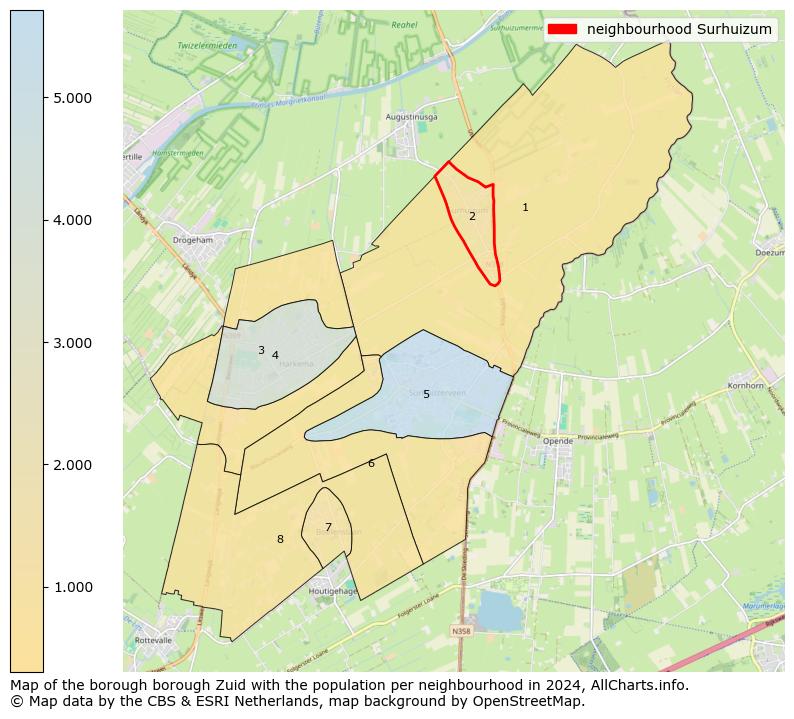 Image of the neighbourhood Surhuizum at the map. This image is used as introduction to this page. This page shows a lot of information about the population in the neighbourhood Surhuizum (such as the distribution by age groups of the residents, the composition of households, whether inhabitants are natives or Dutch with an immigration background, data about the houses (numbers, types, price development, use, type of property, ...) and more (car ownership, energy consumption, ...) based on open data from the Dutch Central Bureau of Statistics and various other sources!