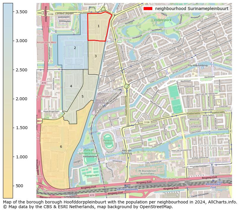 Image of the neighbourhood Surinamepleinbuurt at the map. This image is used as introduction to this page. This page shows a lot of information about the population in the neighbourhood Surinamepleinbuurt (such as the distribution by age groups of the residents, the composition of households, whether inhabitants are natives or Dutch with an immigration background, data about the houses (numbers, types, price development, use, type of property, ...) and more (car ownership, energy consumption, ...) based on open data from the Dutch Central Bureau of Statistics and various other sources!