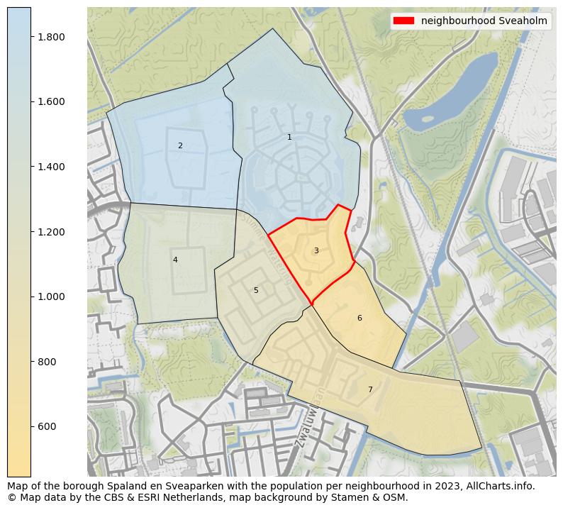 Map of the borough Spaland en Sveaparken with the population per neighbourhood in 2023. This page shows a lot of information about residents (such as the distribution by age groups, family composition, gender, native or Dutch with an immigration background, ...), homes (numbers, types, price development, use, type of property, ...) and more (car ownership, energy consumption, ...) based on open data from the Dutch Central Bureau of Statistics and various other sources!