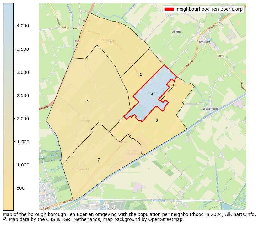 Image of the neighbourhood Ten Boer Dorp at the map. This image is used as introduction to this page. This page shows a lot of information about the population in the neighbourhood Ten Boer Dorp (such as the distribution by age groups of the residents, the composition of households, whether inhabitants are natives or Dutch with an immigration background, data about the houses (numbers, types, price development, use, type of property, ...) and more (car ownership, energy consumption, ...) based on open data from the Dutch Central Bureau of Statistics and various other sources!