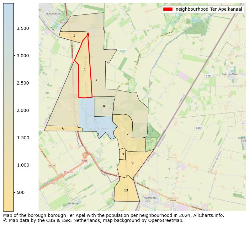 Image of the neighbourhood Ter Apelkanaal at the map. This image is used as introduction to this page. This page shows a lot of information about the population in the neighbourhood Ter Apelkanaal (such as the distribution by age groups of the residents, the composition of households, whether inhabitants are natives or Dutch with an immigration background, data about the houses (numbers, types, price development, use, type of property, ...) and more (car ownership, energy consumption, ...) based on open data from the Dutch Central Bureau of Statistics and various other sources!