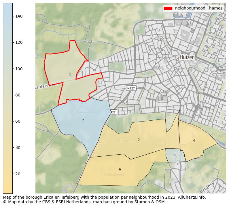Map of the borough Erica en Tafelberg with the population per neighbourhood in 2022. This page shows a lot of information about residents (such as the distribution by age groups, family composition, gender, native or Dutch with an immigration background, ...), homes (numbers, types, price development, use, type of property, ...) and more (car ownership, energy consumption, ...) based on open data from the Dutch Central Bureau of Statistics and various other sources!