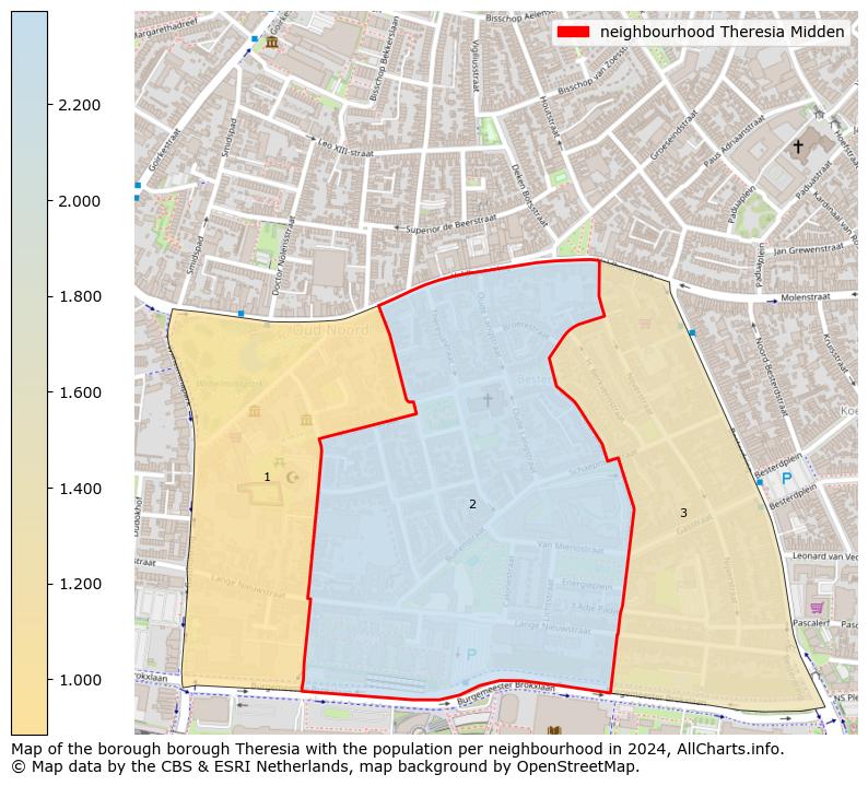 Image of the neighbourhood Theresia Midden at the map. This image is used as introduction to this page. This page shows a lot of information about the population in the neighbourhood Theresia Midden (such as the distribution by age groups of the residents, the composition of households, whether inhabitants are natives or Dutch with an immigration background, data about the houses (numbers, types, price development, use, type of property, ...) and more (car ownership, energy consumption, ...) based on open data from the Dutch Central Bureau of Statistics and various other sources!