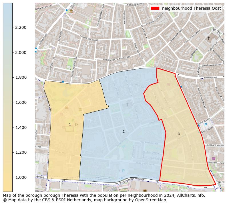 Image of the neighbourhood Theresia Oost at the map. This image is used as introduction to this page. This page shows a lot of information about the population in the neighbourhood Theresia Oost (such as the distribution by age groups of the residents, the composition of households, whether inhabitants are natives or Dutch with an immigration background, data about the houses (numbers, types, price development, use, type of property, ...) and more (car ownership, energy consumption, ...) based on open data from the Dutch Central Bureau of Statistics and various other sources!