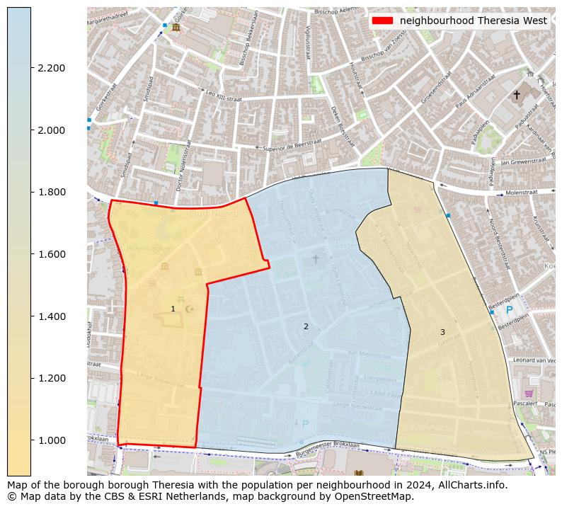 Image of the neighbourhood Theresia West at the map. This image is used as introduction to this page. This page shows a lot of information about the population in the neighbourhood Theresia West (such as the distribution by age groups of the residents, the composition of households, whether inhabitants are natives or Dutch with an immigration background, data about the houses (numbers, types, price development, use, type of property, ...) and more (car ownership, energy consumption, ...) based on open data from the Dutch Central Bureau of Statistics and various other sources!