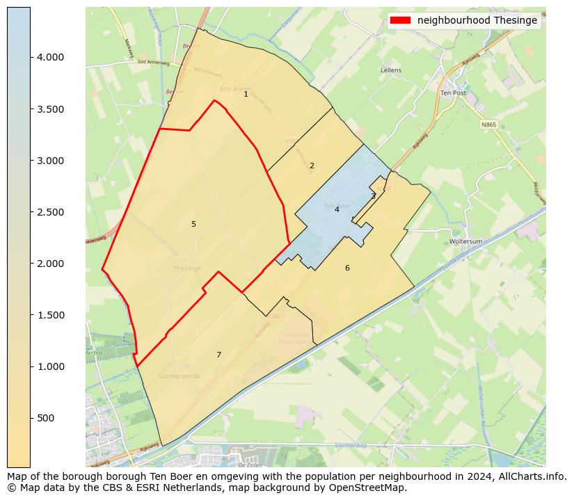 Image of the neighbourhood Thesinge at the map. This image is used as introduction to this page. This page shows a lot of information about the population in the neighbourhood Thesinge (such as the distribution by age groups of the residents, the composition of households, whether inhabitants are natives or Dutch with an immigration background, data about the houses (numbers, types, price development, use, type of property, ...) and more (car ownership, energy consumption, ...) based on open data from the Dutch Central Bureau of Statistics and various other sources!