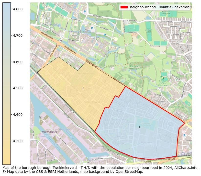 Image of the neighbourhood Tubantia-Toekomst at the map. This image is used as introduction to this page. This page shows a lot of information about the population in the neighbourhood Tubantia-Toekomst (such as the distribution by age groups of the residents, the composition of households, whether inhabitants are natives or Dutch with an immigration background, data about the houses (numbers, types, price development, use, type of property, ...) and more (car ownership, energy consumption, ...) based on open data from the Dutch Central Bureau of Statistics and various other sources!