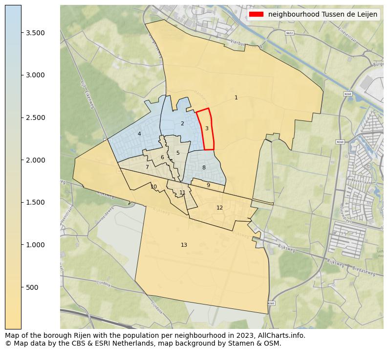 Map of the borough Rijen with the population per neighbourhood in 2023. This page shows a lot of information about residents (such as the distribution by age groups, family composition, gender, native or Dutch with an immigration background, ...), homes (numbers, types, price development, use, type of property, ...) and more (car ownership, energy consumption, ...) based on open data from the Dutch Central Bureau of Statistics and various other sources!