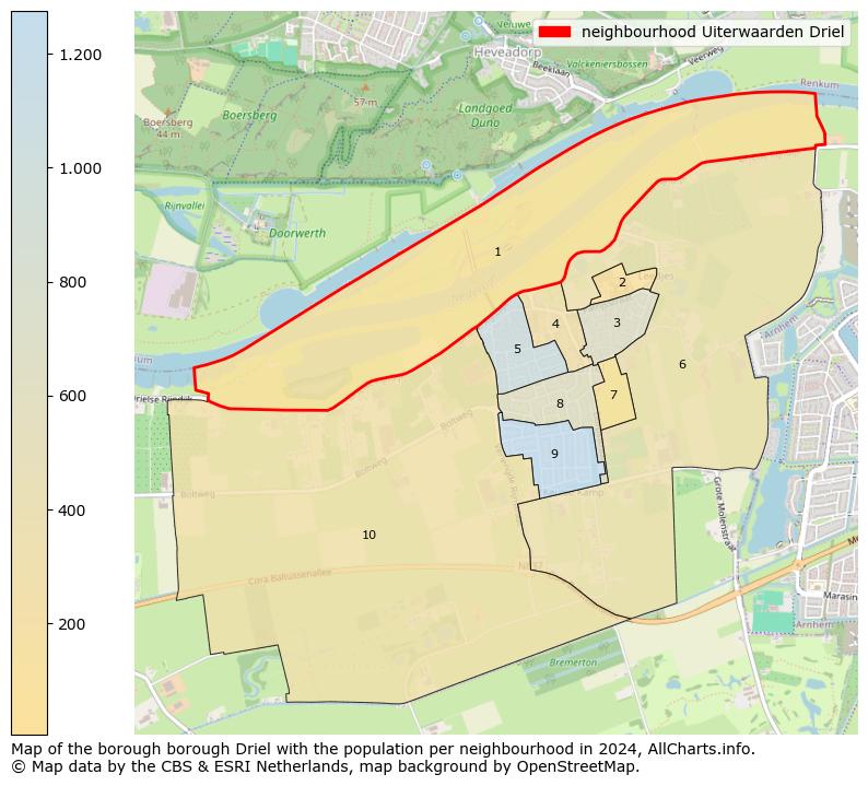 Image of the neighbourhood Uiterwaarden Driel at the map. This image is used as introduction to this page. This page shows a lot of information about the population in the neighbourhood Uiterwaarden Driel (such as the distribution by age groups of the residents, the composition of households, whether inhabitants are natives or Dutch with an immigration background, data about the houses (numbers, types, price development, use, type of property, ...) and more (car ownership, energy consumption, ...) based on open data from the Dutch Central Bureau of Statistics and various other sources!