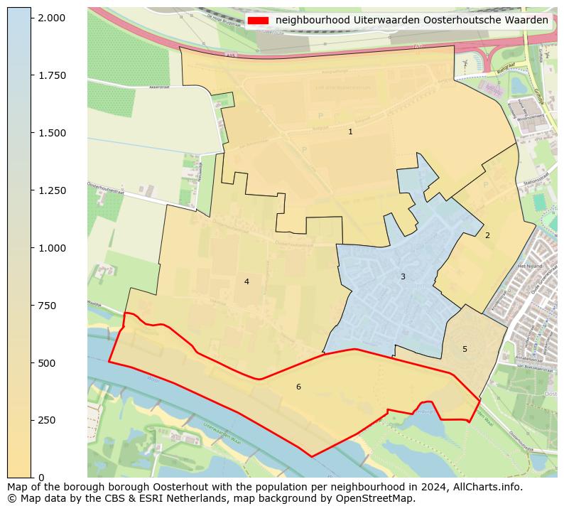 Image of the neighbourhood Uiterwaarden Oosterhoutsche Waarden at the map. This image is used as introduction to this page. This page shows a lot of information about the population in the neighbourhood Uiterwaarden Oosterhoutsche Waarden (such as the distribution by age groups of the residents, the composition of households, whether inhabitants are natives or Dutch with an immigration background, data about the houses (numbers, types, price development, use, type of property, ...) and more (car ownership, energy consumption, ...) based on open data from the Dutch Central Bureau of Statistics and various other sources!