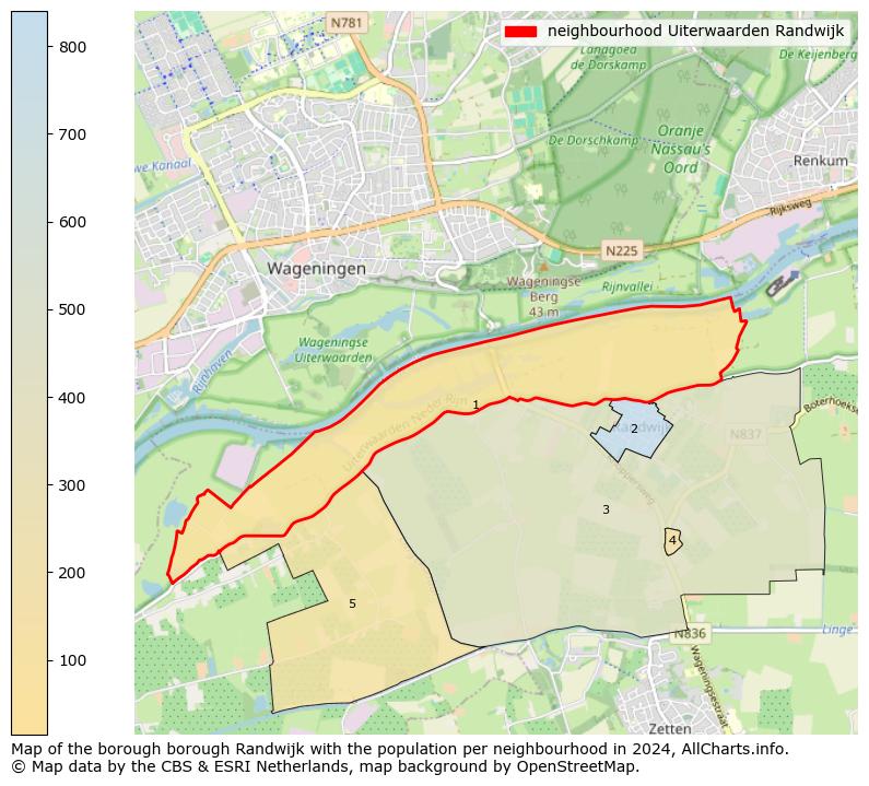 Image of the neighbourhood Uiterwaarden Randwijk at the map. This image is used as introduction to this page. This page shows a lot of information about the population in the neighbourhood Uiterwaarden Randwijk (such as the distribution by age groups of the residents, the composition of households, whether inhabitants are natives or Dutch with an immigration background, data about the houses (numbers, types, price development, use, type of property, ...) and more (car ownership, energy consumption, ...) based on open data from the Dutch Central Bureau of Statistics and various other sources!