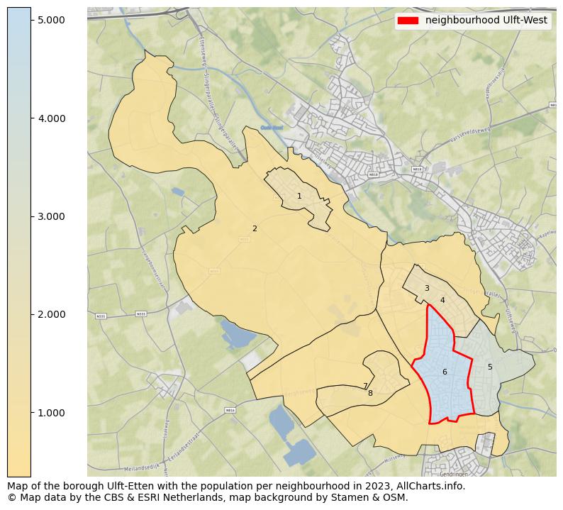 Map of the borough Ulft-Etten with the population per neighbourhood in 2023. This page shows a lot of information about residents (such as the distribution by age groups, family composition, gender, native or Dutch with an immigration background, ...), homes (numbers, types, price development, use, type of property, ...) and more (car ownership, energy consumption, ...) based on open data from the Dutch Central Bureau of Statistics and various other sources!