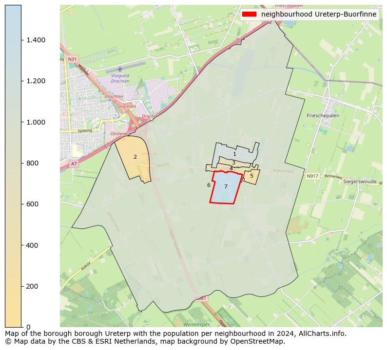 Image of the neighbourhood Ureterp-Buorfinne at the map. This image is used as introduction to this page. This page shows a lot of information about the population in the neighbourhood Ureterp-Buorfinne (such as the distribution by age groups of the residents, the composition of households, whether inhabitants are natives or Dutch with an immigration background, data about the houses (numbers, types, price development, use, type of property, ...) and more (car ownership, energy consumption, ...) based on open data from the Dutch Central Bureau of Statistics and various other sources!