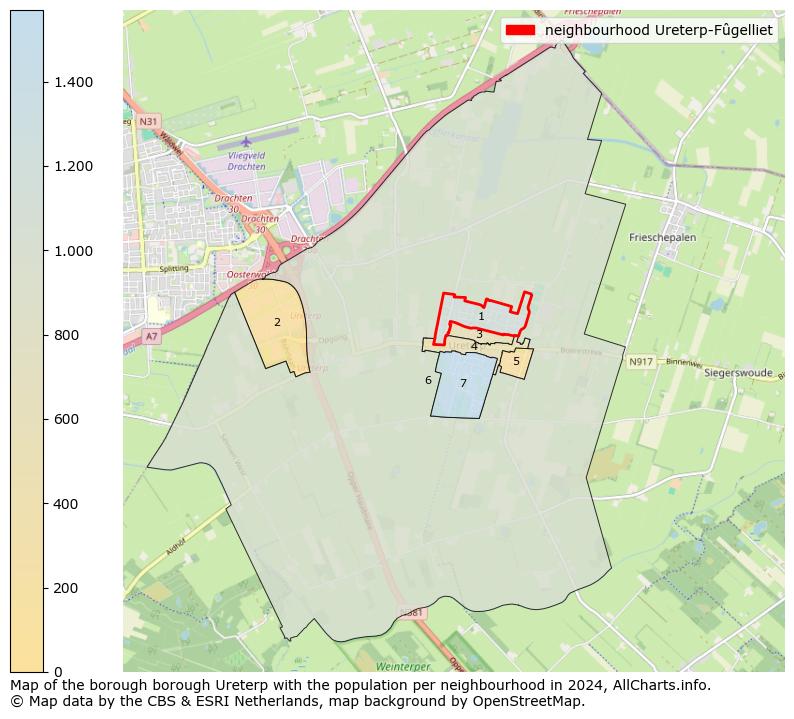 Image of the neighbourhood Ureterp-Fûgelliet at the map. This image is used as introduction to this page. This page shows a lot of information about the population in the neighbourhood Ureterp-Fûgelliet (such as the distribution by age groups of the residents, the composition of households, whether inhabitants are natives or Dutch with an immigration background, data about the houses (numbers, types, price development, use, type of property, ...) and more (car ownership, energy consumption, ...) based on open data from the Dutch Central Bureau of Statistics and various other sources!