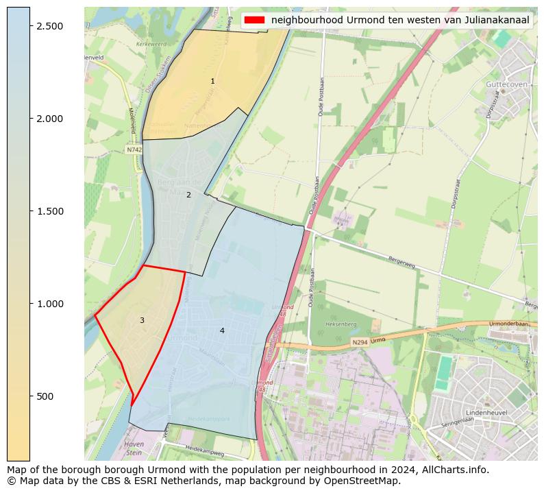 Image of the neighbourhood Urmond ten westen van Julianakanaal at the map. This image is used as introduction to this page. This page shows a lot of information about the population in the neighbourhood Urmond ten westen van Julianakanaal (such as the distribution by age groups of the residents, the composition of households, whether inhabitants are natives or Dutch with an immigration background, data about the houses (numbers, types, price development, use, type of property, ...) and more (car ownership, energy consumption, ...) based on open data from the Dutch Central Bureau of Statistics and various other sources!