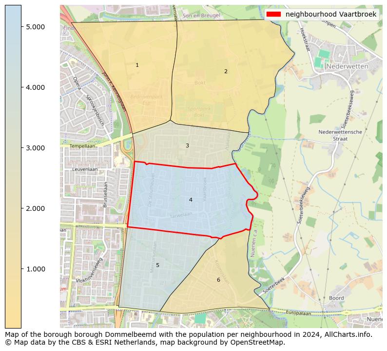 Image of the neighbourhood Vaartbroek at the map. This image is used as introduction to this page. This page shows a lot of information about the population in the neighbourhood Vaartbroek (such as the distribution by age groups of the residents, the composition of households, whether inhabitants are natives or Dutch with an immigration background, data about the houses (numbers, types, price development, use, type of property, ...) and more (car ownership, energy consumption, ...) based on open data from the Dutch Central Bureau of Statistics and various other sources!