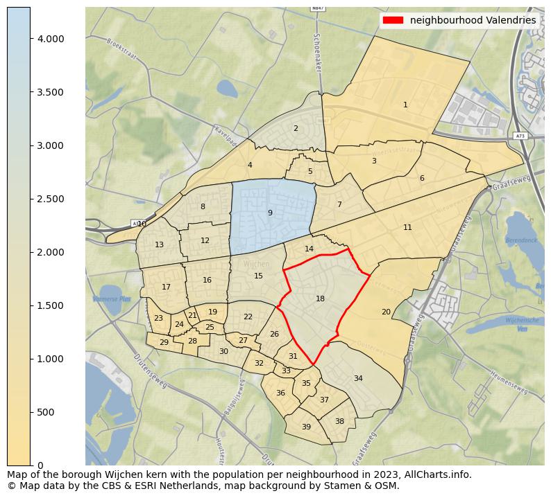 Map of the borough Wijchen kern with the population per neighbourhood in 2022. This page shows a lot of information about residents (such as the distribution by age groups, family composition, gender, native or Dutch with an immigration background, ...), homes (numbers, types, price development, use, type of property, ...) and more (car ownership, energy consumption, ...) based on open data from the Dutch Central Bureau of Statistics and various other sources!