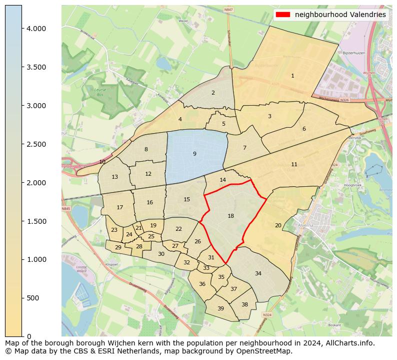 Image of the neighbourhood Valendries at the map. This image is used as introduction to this page. This page shows a lot of information about the population in the neighbourhood Valendries (such as the distribution by age groups of the residents, the composition of households, whether inhabitants are natives or Dutch with an immigration background, data about the houses (numbers, types, price development, use, type of property, ...) and more (car ownership, energy consumption, ...) based on open data from the Dutch Central Bureau of Statistics and various other sources!