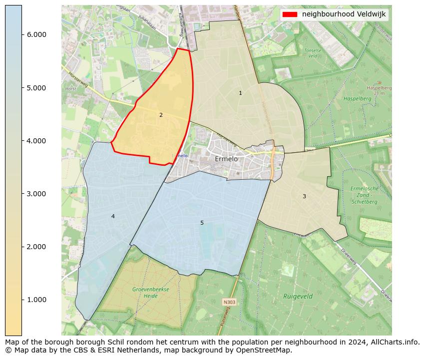 Image of the neighbourhood Veldwijk at the map. This image is used as introduction to this page. This page shows a lot of information about the population in the neighbourhood Veldwijk (such as the distribution by age groups of the residents, the composition of households, whether inhabitants are natives or Dutch with an immigration background, data about the houses (numbers, types, price development, use, type of property, ...) and more (car ownership, energy consumption, ...) based on open data from the Dutch Central Bureau of Statistics and various other sources!