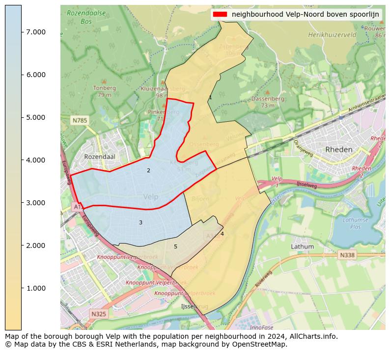 Image of the neighbourhood Velp-Noord boven spoorlijn at the map. This image is used as introduction to this page. This page shows a lot of information about the population in the neighbourhood Velp-Noord boven spoorlijn (such as the distribution by age groups of the residents, the composition of households, whether inhabitants are natives or Dutch with an immigration background, data about the houses (numbers, types, price development, use, type of property, ...) and more (car ownership, energy consumption, ...) based on open data from the Dutch Central Bureau of Statistics and various other sources!