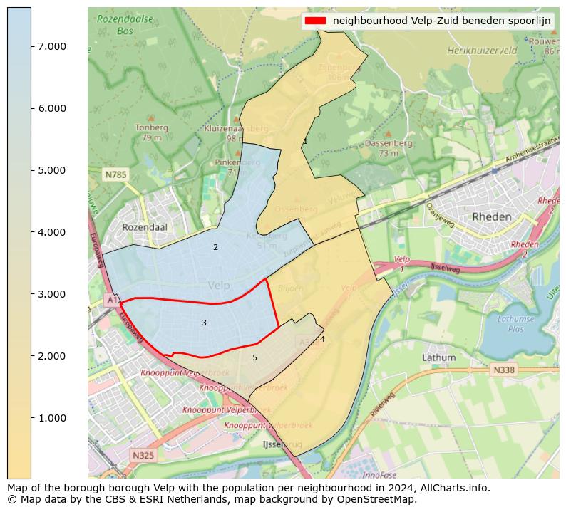 Image of the neighbourhood Velp-Zuid beneden spoorlijn at the map. This image is used as introduction to this page. This page shows a lot of information about the population in the neighbourhood Velp-Zuid beneden spoorlijn (such as the distribution by age groups of the residents, the composition of households, whether inhabitants are natives or Dutch with an immigration background, data about the houses (numbers, types, price development, use, type of property, ...) and more (car ownership, energy consumption, ...) based on open data from the Dutch Central Bureau of Statistics and various other sources!